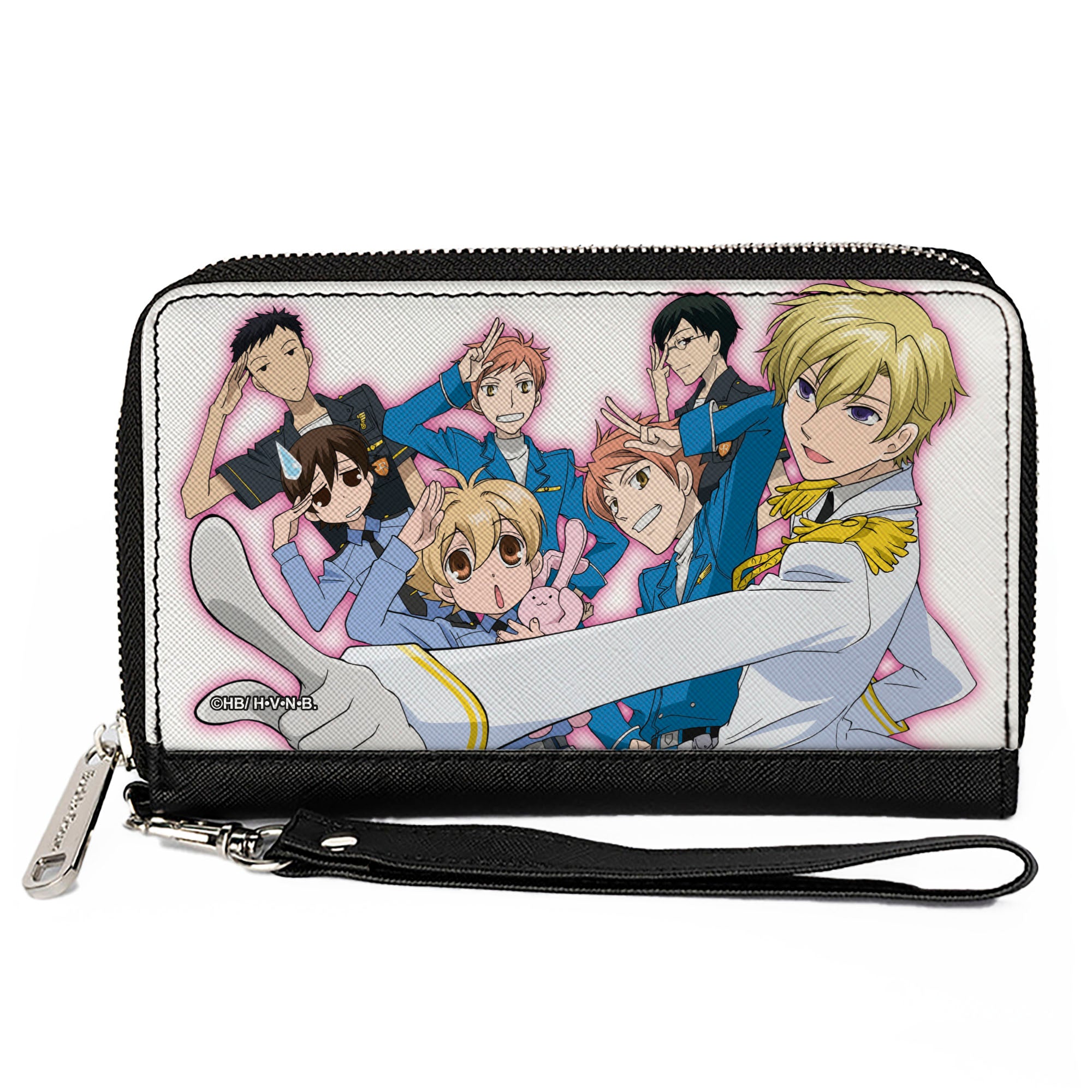PU Zip Around Wallet Rectangle - Ouran High School Host Club Salute Group Pose White Clutch Zip Around Wallets Ouran High School Host Club
