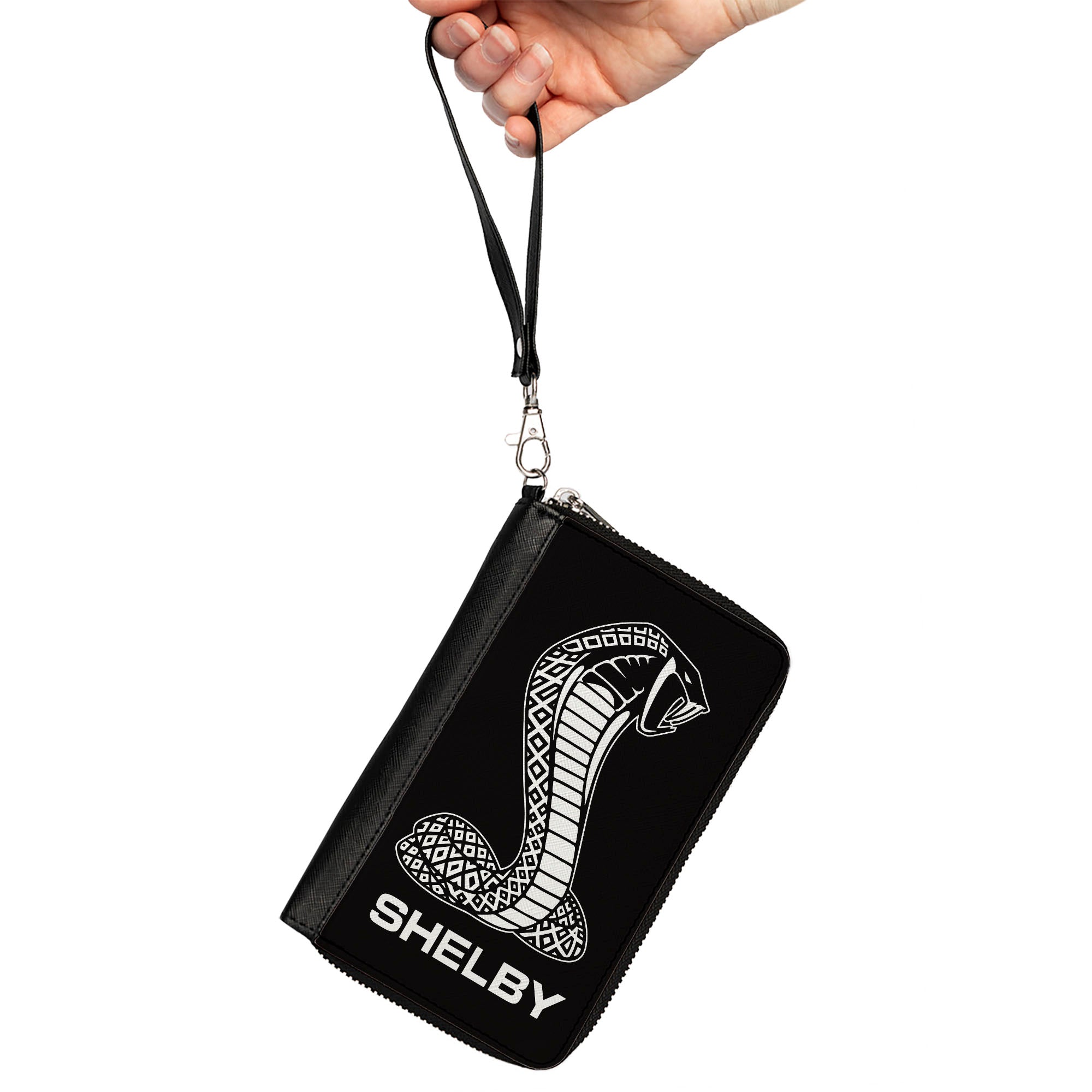 PU Zip Around Wallet Rectangle - Carroll Shelby Super Snake SHELBY Tiffany Logo Black/White Clutch Zip Around Wallets Shelby