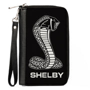 PU Zip Around Wallet Rectangle - Carroll Shelby Super Snake SHELBY Tiffany Logo Black/White Clutch Zip Around Wallets Shelby