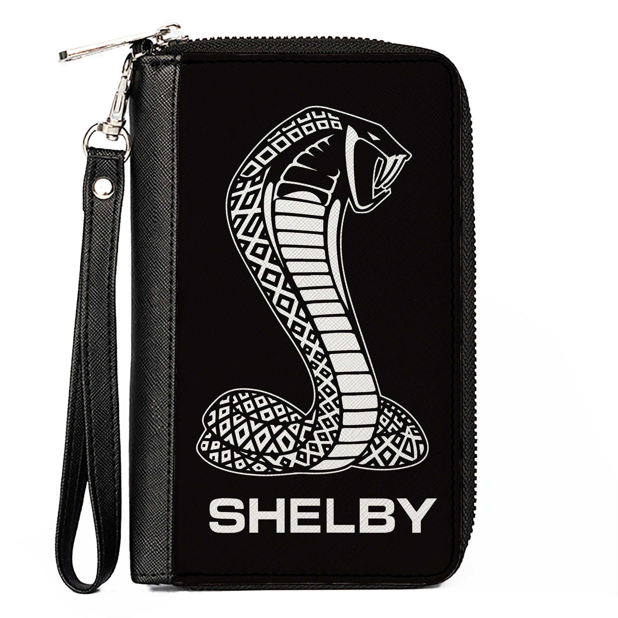 PU Zip Around Wallet Rectangle - Carroll Shelby Super Snake SHELBY Tiffany Logo Black/White Clutch Zip Around Wallets Shelby