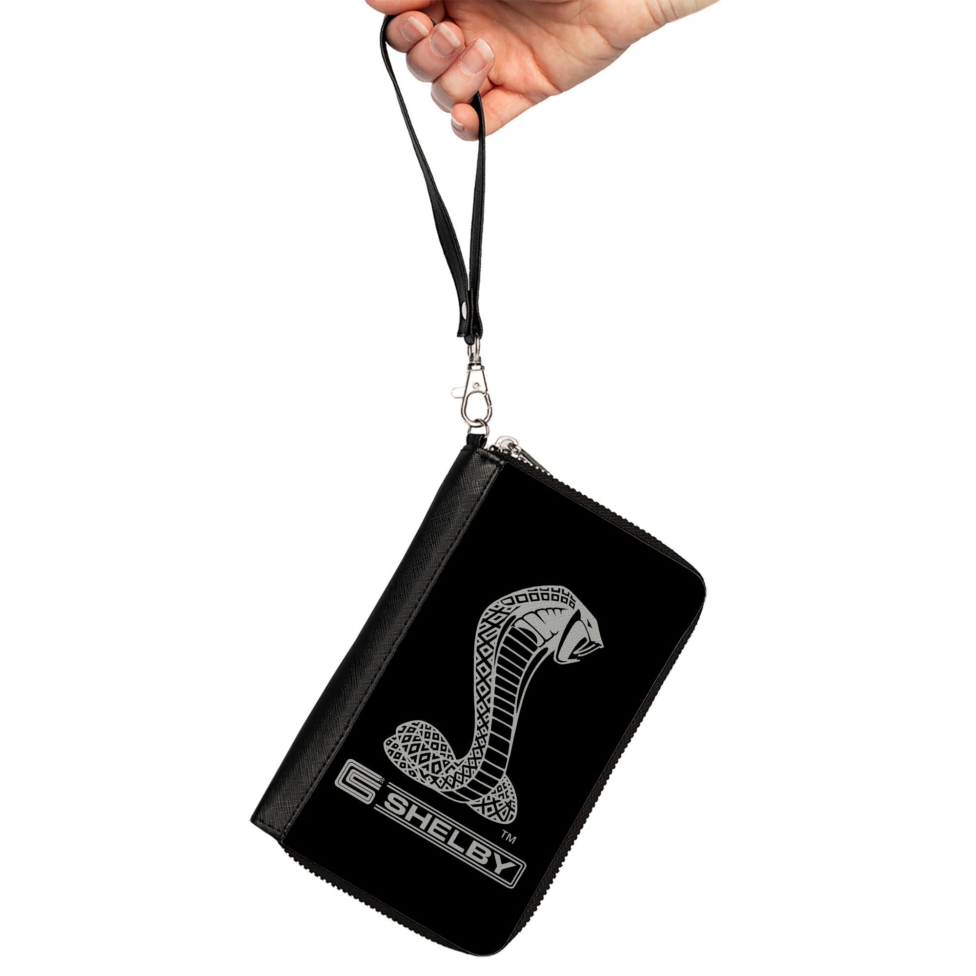 PU Zip Around Wallet Rectangle - Carroll Shelby Super Snake CS SHELBY Racing Logo Black/White Clutch Zip Around Wallets Shelby