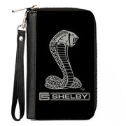 PU Zip Around Wallet Rectangle - Carroll Shelby Super Snake CS SHELBY Racing Logo Black/White Clutch Zip Around Wallets Shelby