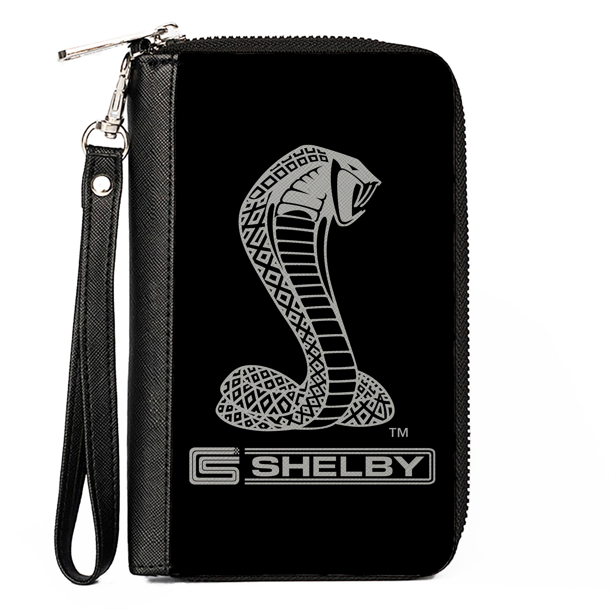PU Zip Around Wallet Rectangle - Carroll Shelby Super Snake CS SHELBY Racing Logo Black/White Clutch Zip Around Wallets Shelby