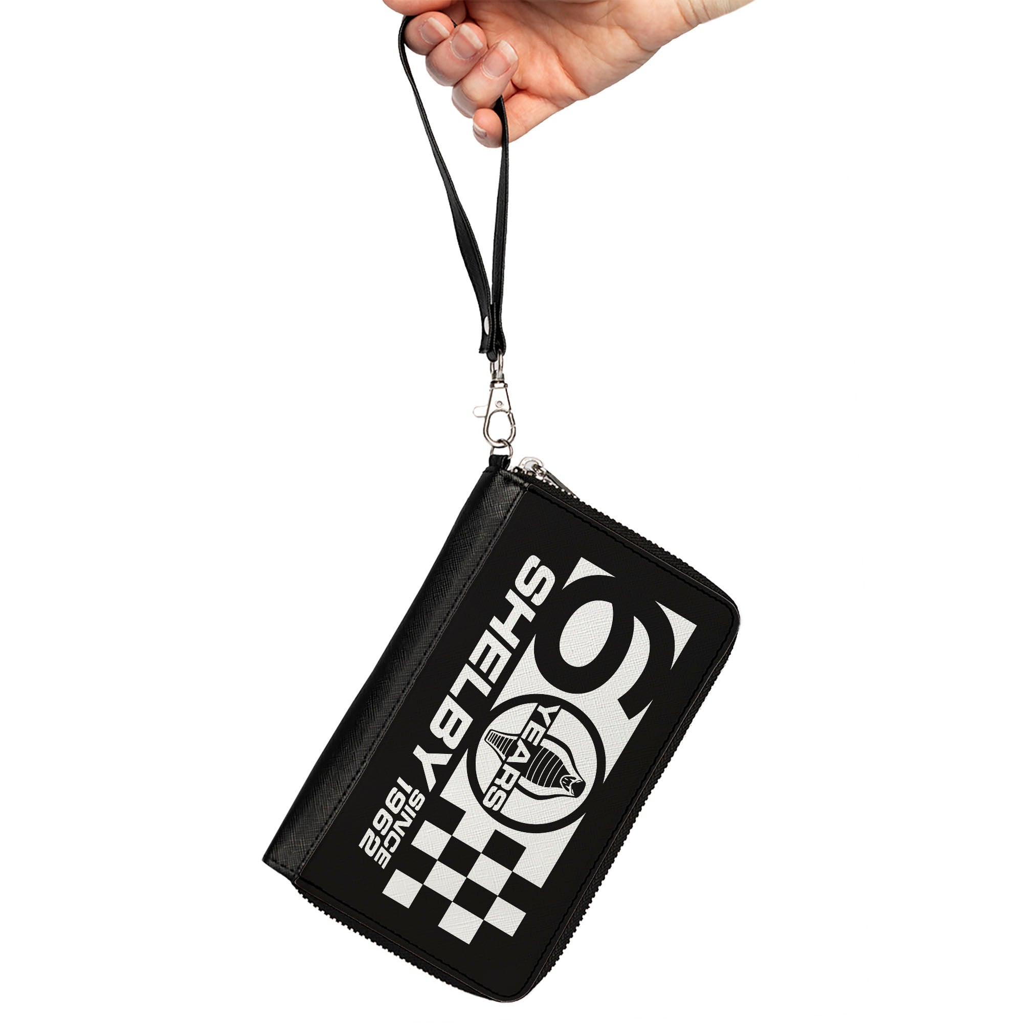 PU Zip Around Wallet Rectangle - Carroll Shelby 60 YEARS-SHELBY SINCE 1962 Checker Logo Black/White Clutch Zip Around Wallets Shelby