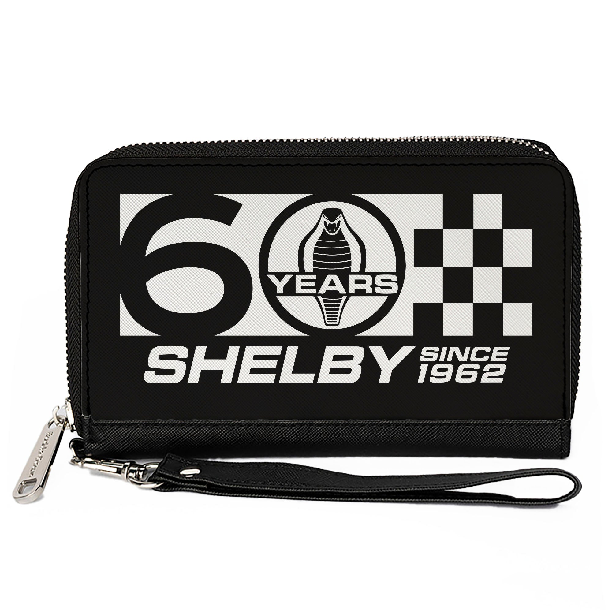 PU Zip Around Wallet Rectangle - Carroll Shelby 60 YEARS-SHELBY SINCE 1962 Checker Logo Black/White Clutch Zip Around Wallets Shelby