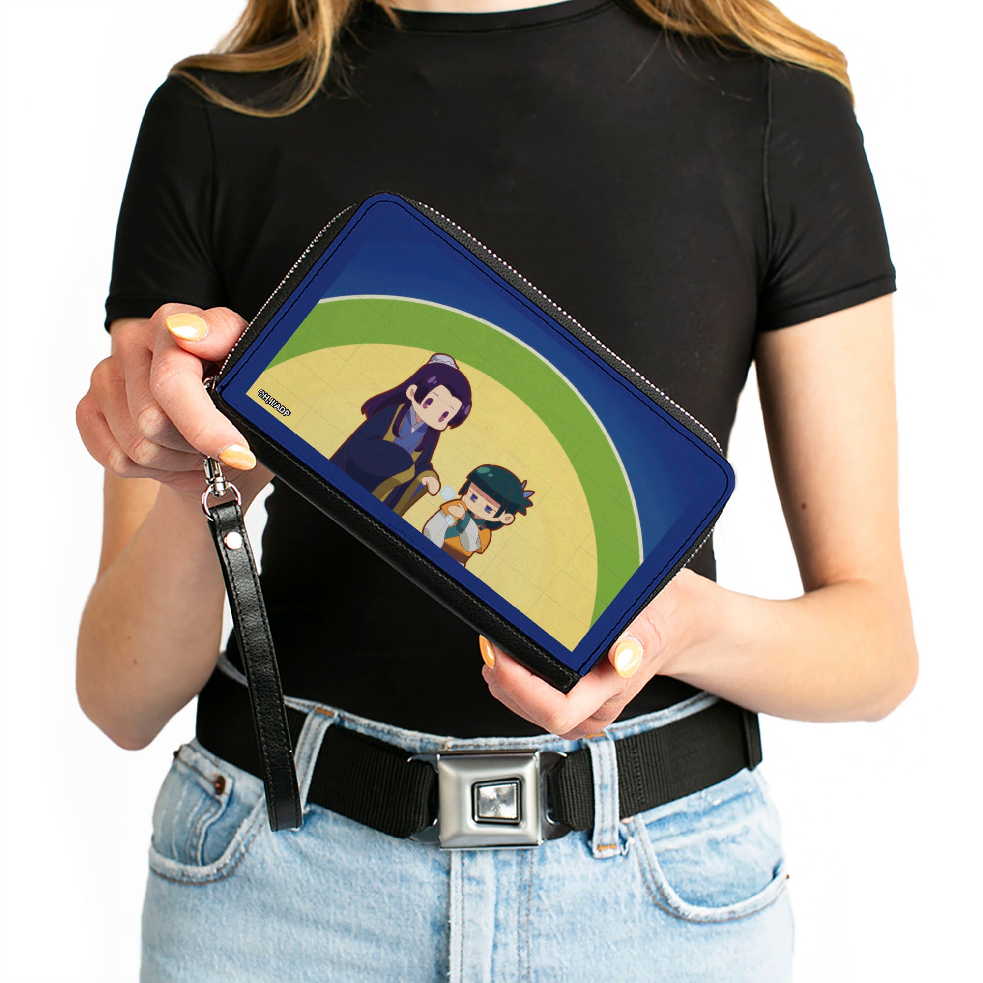 PU Zip Around Wallet Rectangle - The Apothecary Diaries Chibi Jinshi and Maomao Sunset Pose Clutch Zip Around Wallets The Apothecary Diaries