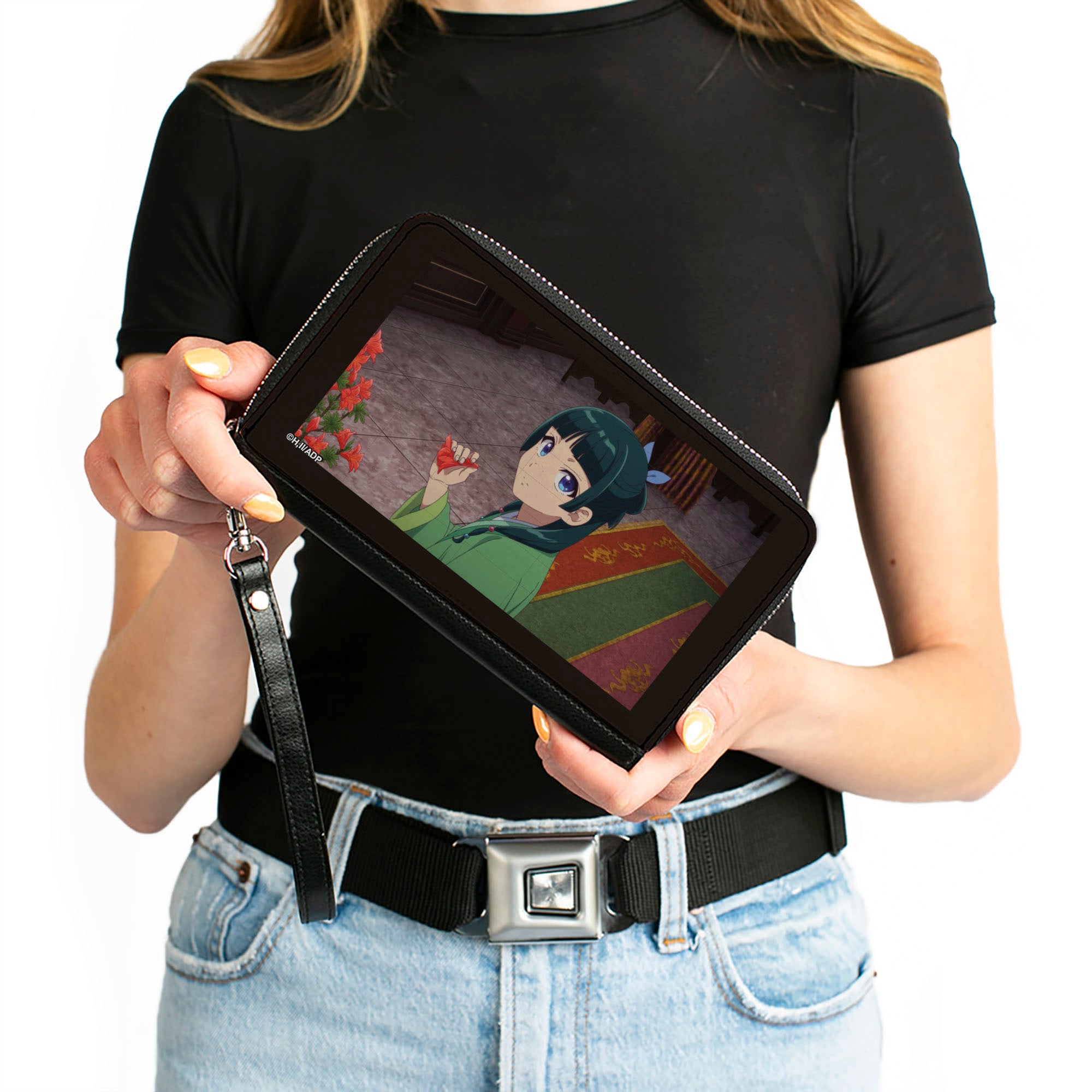 PU Zip Around Wallet Rectangle - The Apothecary Diaries Maomao Holding Flower Scene Clutch Zip Around Wallets The Apothecary Diaries