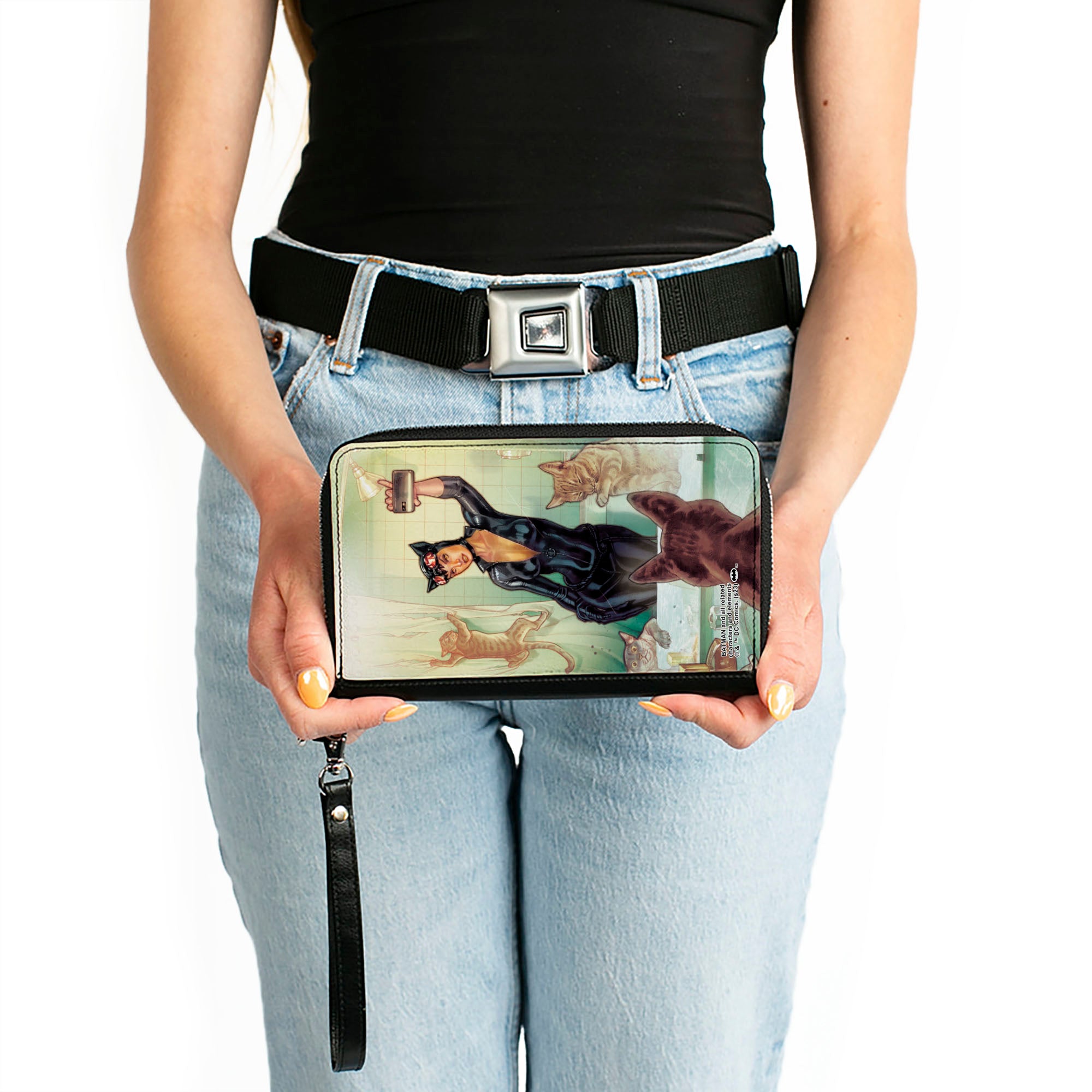 PU Zip Around Wallet Rectangle - DC Comics Catwoman Issue #34 Selfie Variant Comic Book Cover Clutch Zip Around Wallets DC Comics   