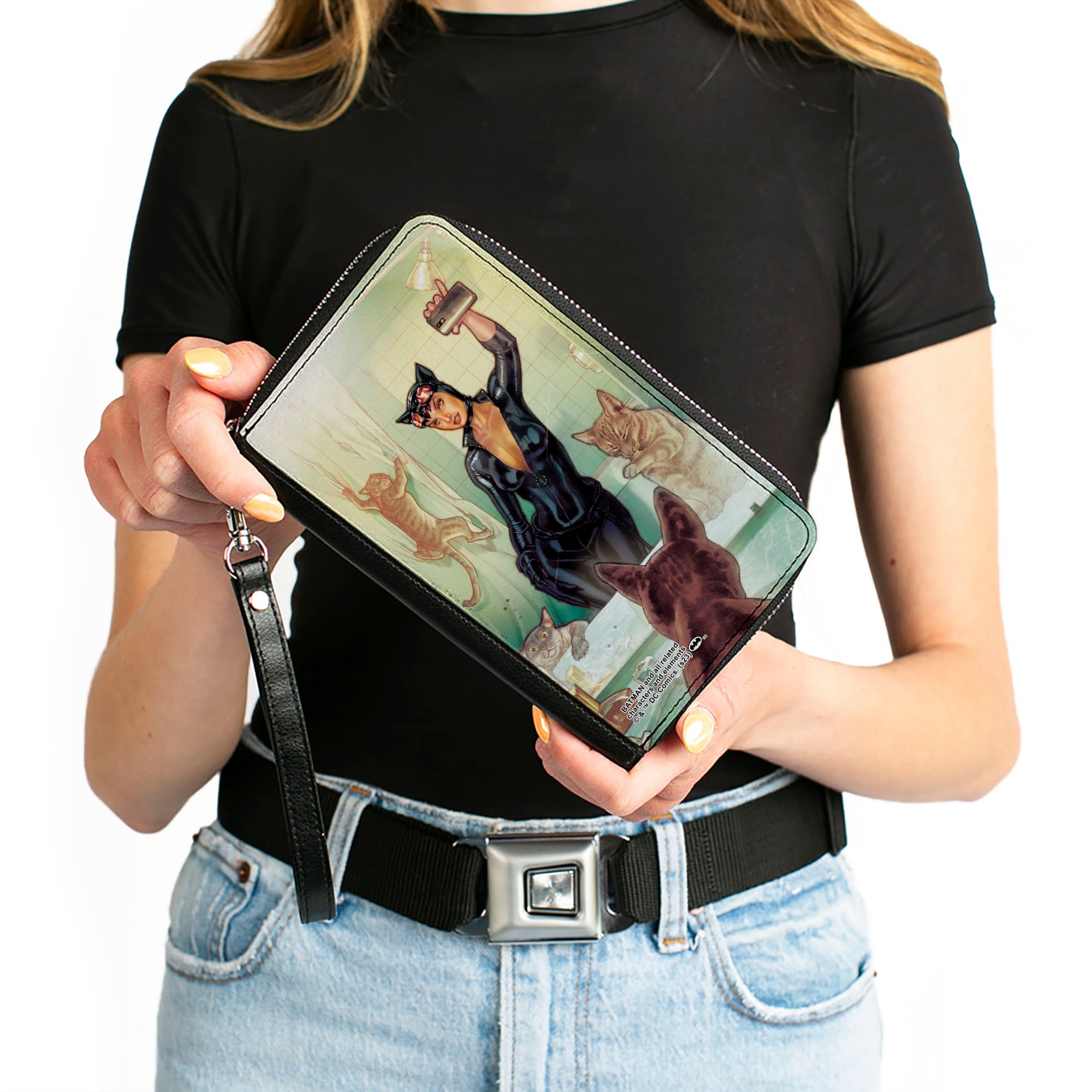 PU Zip Around Wallet Rectangle - DC Comics Catwoman Issue #34 Selfie Variant Comic Book Cover Clutch Zip Around Wallets DC Comics   