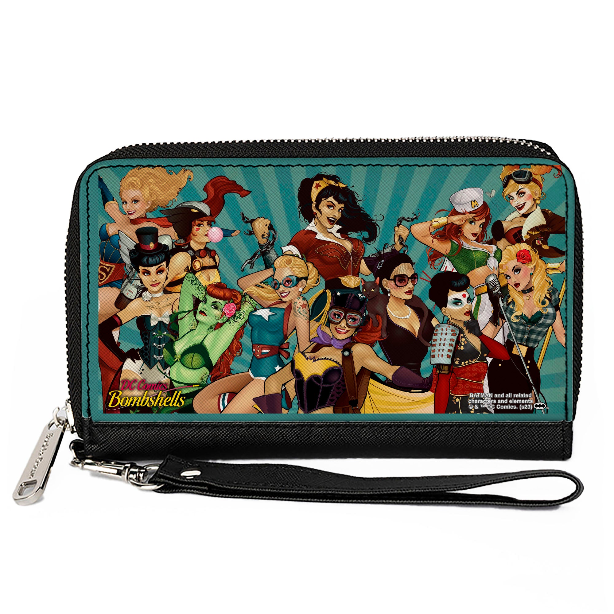 PU Zip Around Wallet Rectangle - DC COMICS BOMBSHELLS Group Pose and Rays Blues Clutch Zip Around Wallets DC Comics   