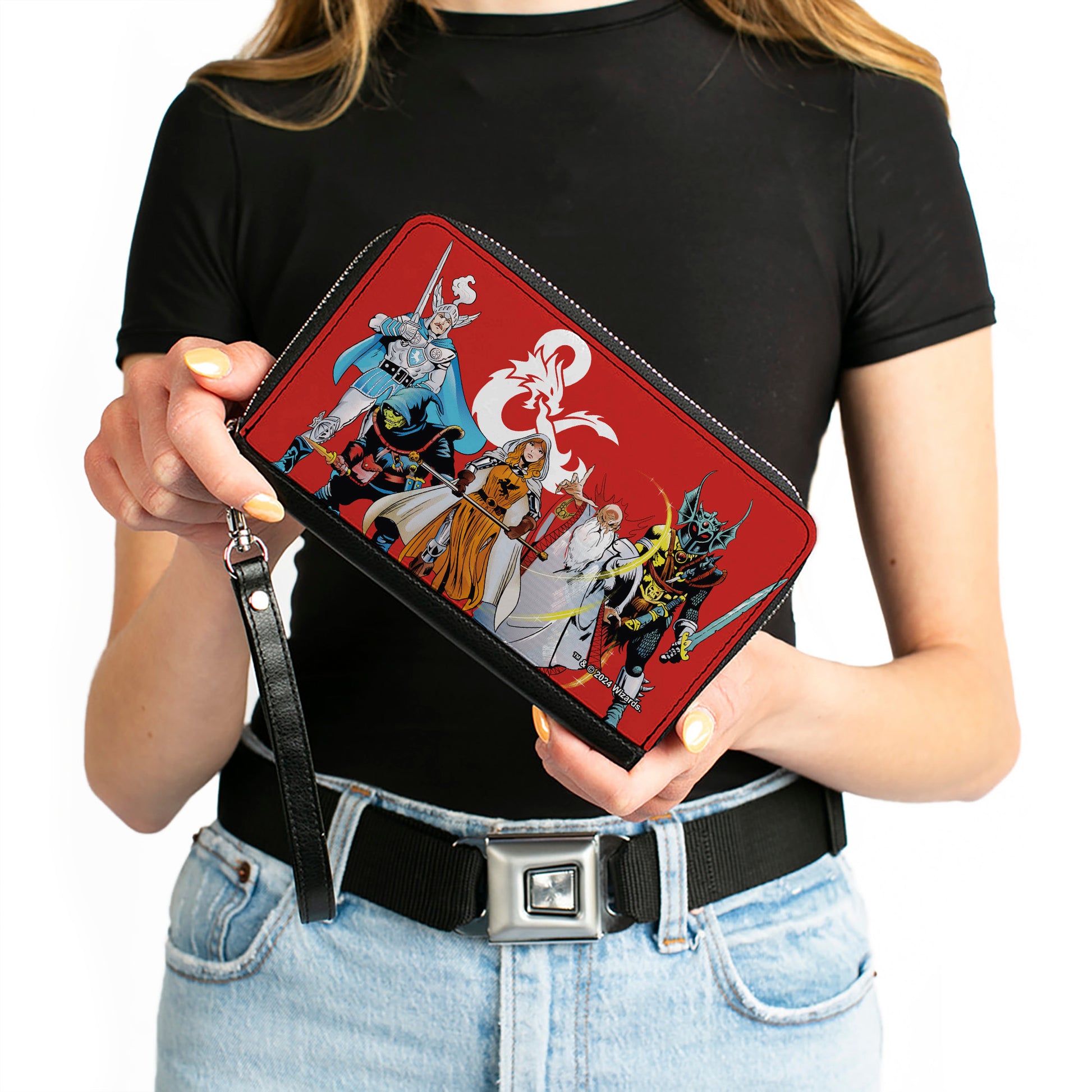 PU Zip Around Wallet Rectangle - Dungeons & Dragons Five Action Figure Group Pose Red Clutch Zip Around Wallets Dungeons & Dragons