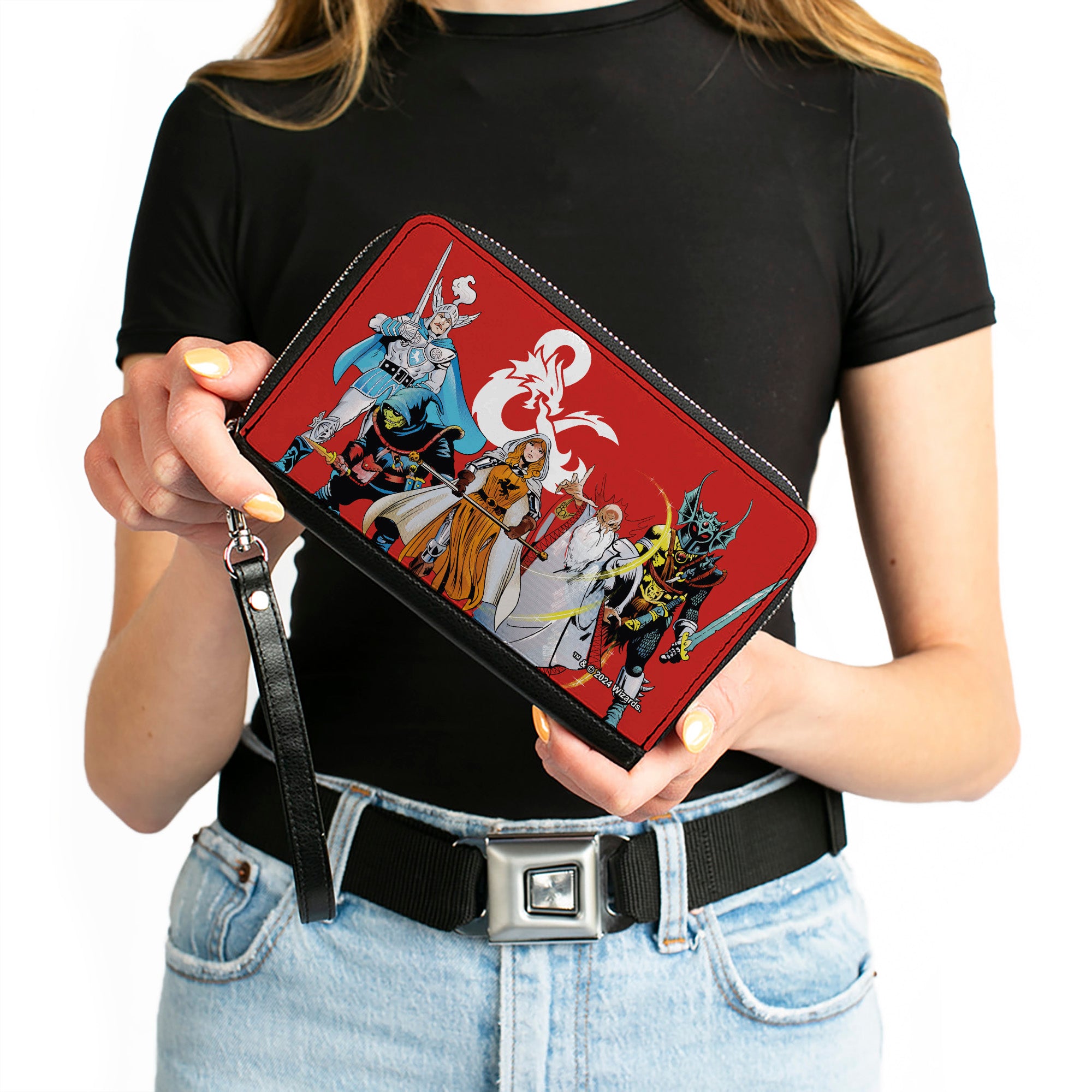 PU Zip Around Wallet Rectangle - Dungeons & Dragons Five Action Figure Group Pose Red Clutch Zip Around Wallets Dungeons & Dragons