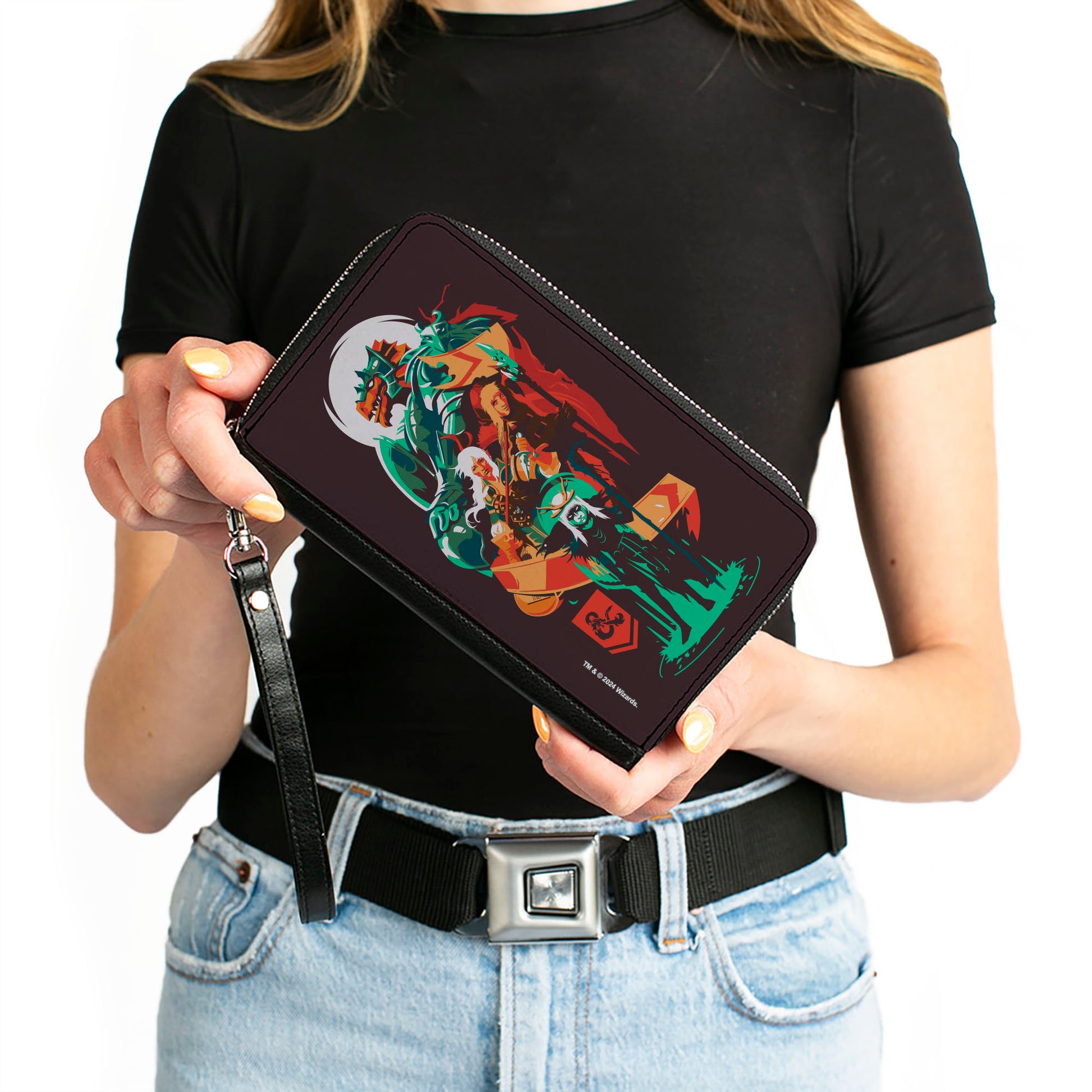 PU Zip Around Wallet Rectangle - Dungeons and Dragons Character Collage Brown/Multi Color Clutch Zip Around Wallets Dungeons & Dragons