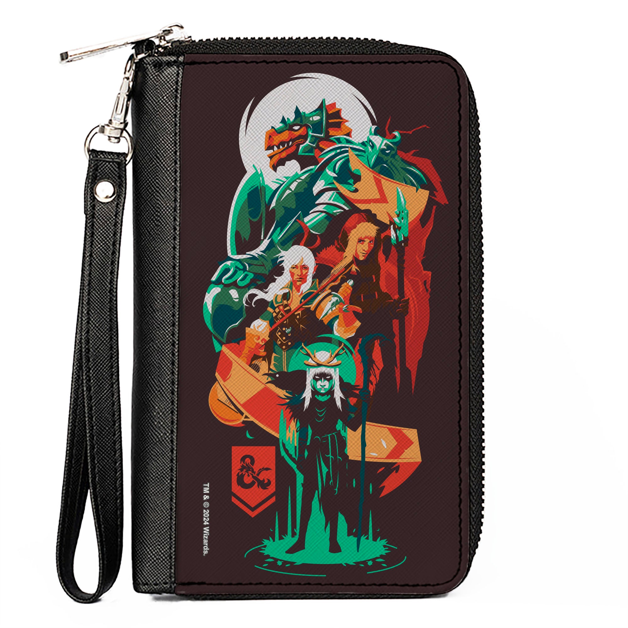 PU Zip Around Wallet Rectangle - Dungeons and Dragons Character Collage Brown/Multi Color Clutch Zip Around Wallets Dungeons & Dragons