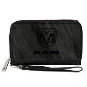 PU Zip Around Wallet Rectangle - RAM Logo Wood Grain Grays Clutch Zip Around Wallets Ram   
