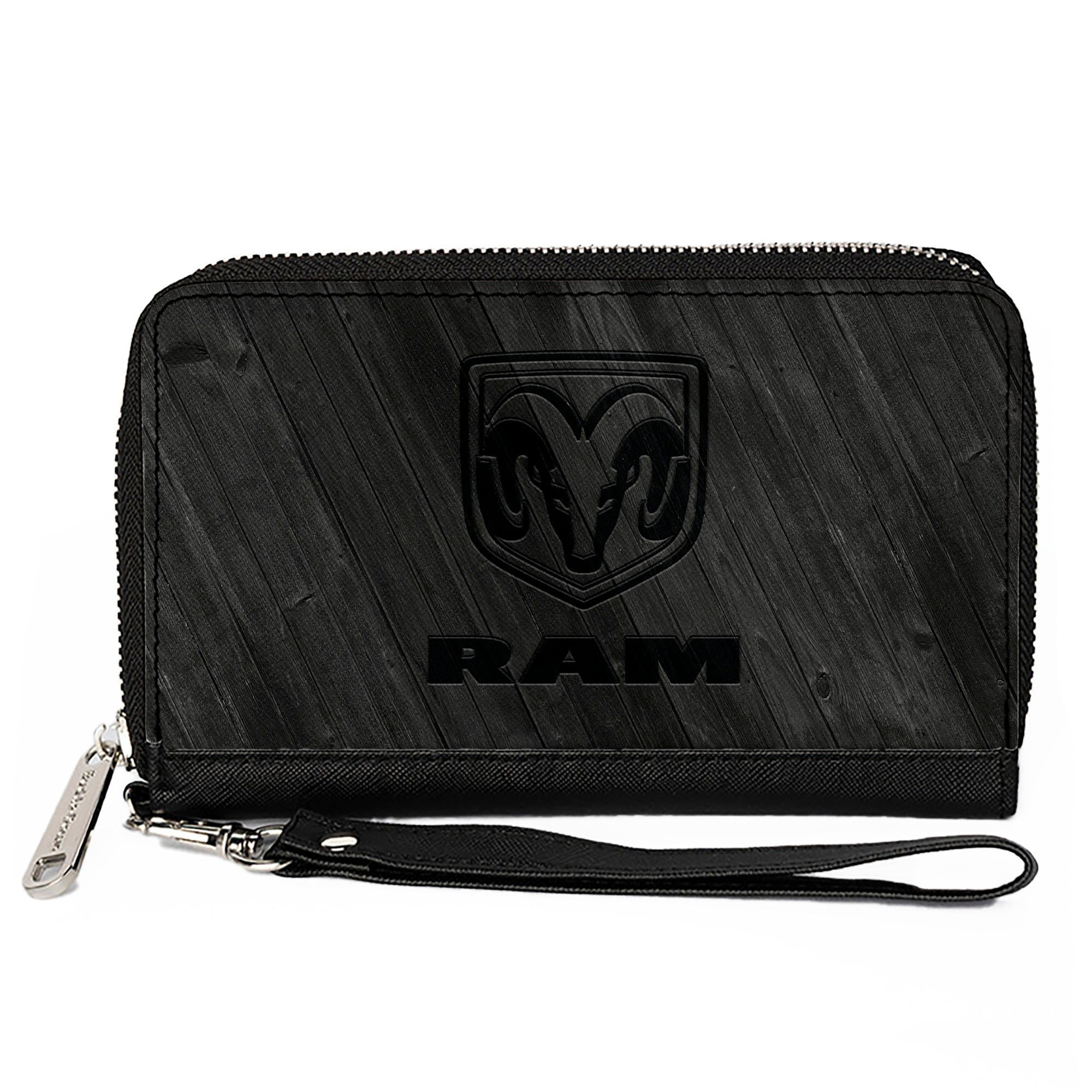 PU Zip Around Wallet Rectangle - RAM Logo Wood Grain Grays Clutch Zip Around Wallets Ram   