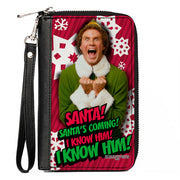 Women's PU Zip Around Wallet Rectangle - Elf Buddy the Elf SANTA! I KNOW HIM! Pose Snowflakes Red White Clutch Zip Around Wallets Elf