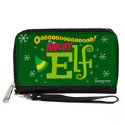 Women's PU Zip Around Wallet Rectangle - Elf OH HE'S AN ANGRY ELF Quote Greens Yellow Red Clutch Zip Around Wallets Elf