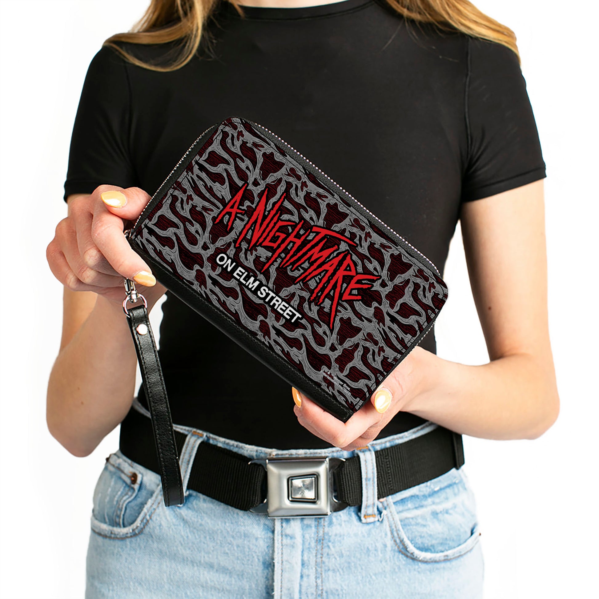 PU Zip Around Wallet Rectangle - A NIGHTMARE ON ELM STREET Scribble Freddy Melt Grays/Reds Clutch Zip Around Wallets A Nightmare on Elm Street