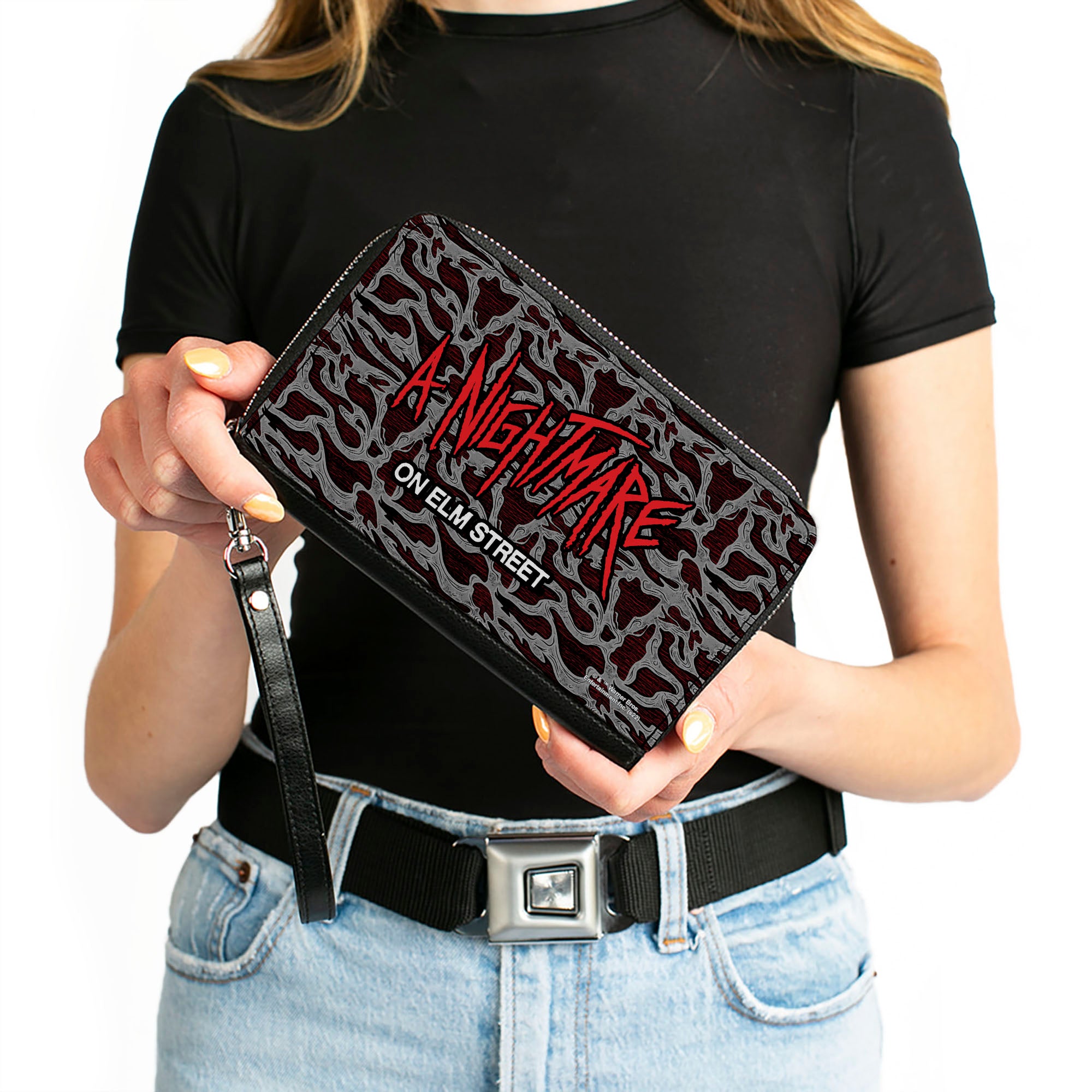 PU Zip Around Wallet Rectangle - A NIGHTMARE ON ELM STREET Scribble Freddy Melt Grays/Reds Clutch Zip Around Wallets A Nightmare on Elm Street