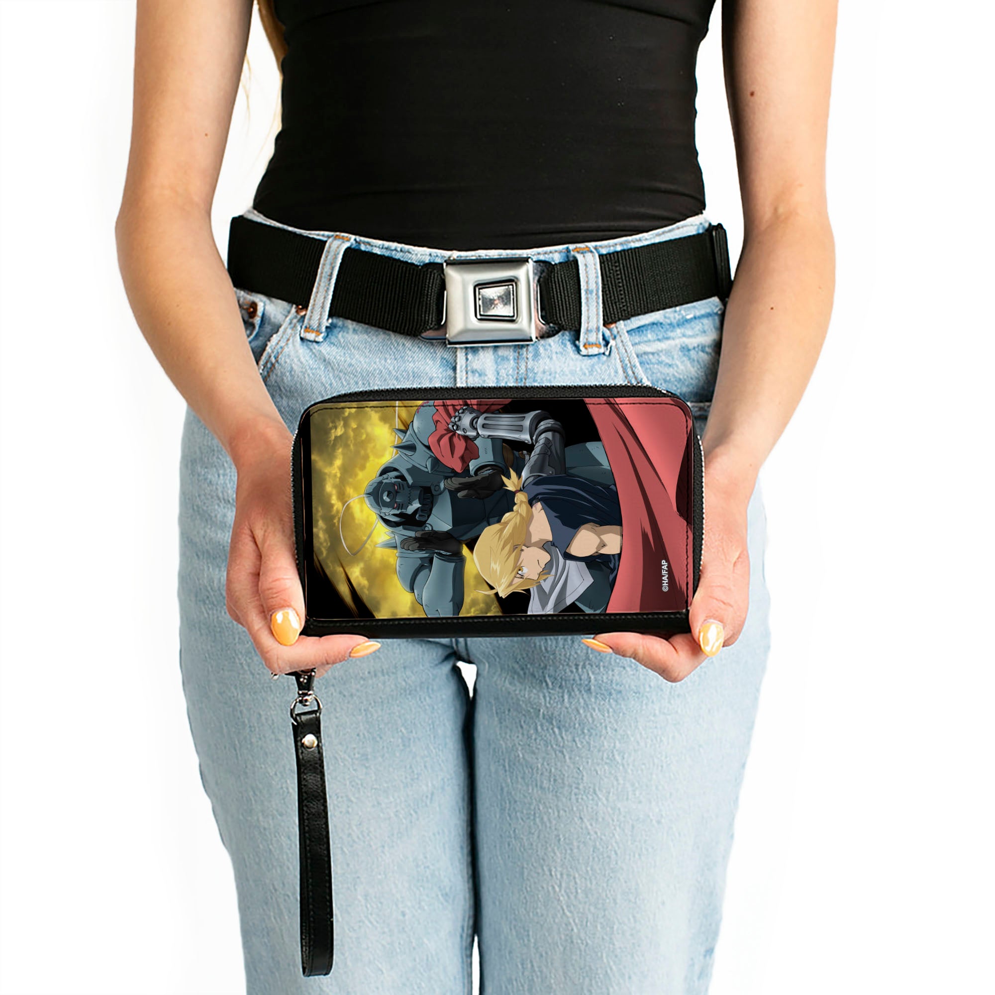 PU Zip Around Wallet Rectangle - Fullmetal Alchemist Brotherhood Elric Brothers Yellow Sky Pose Clutch Zip Around Wallets Fullmetal Alchemist