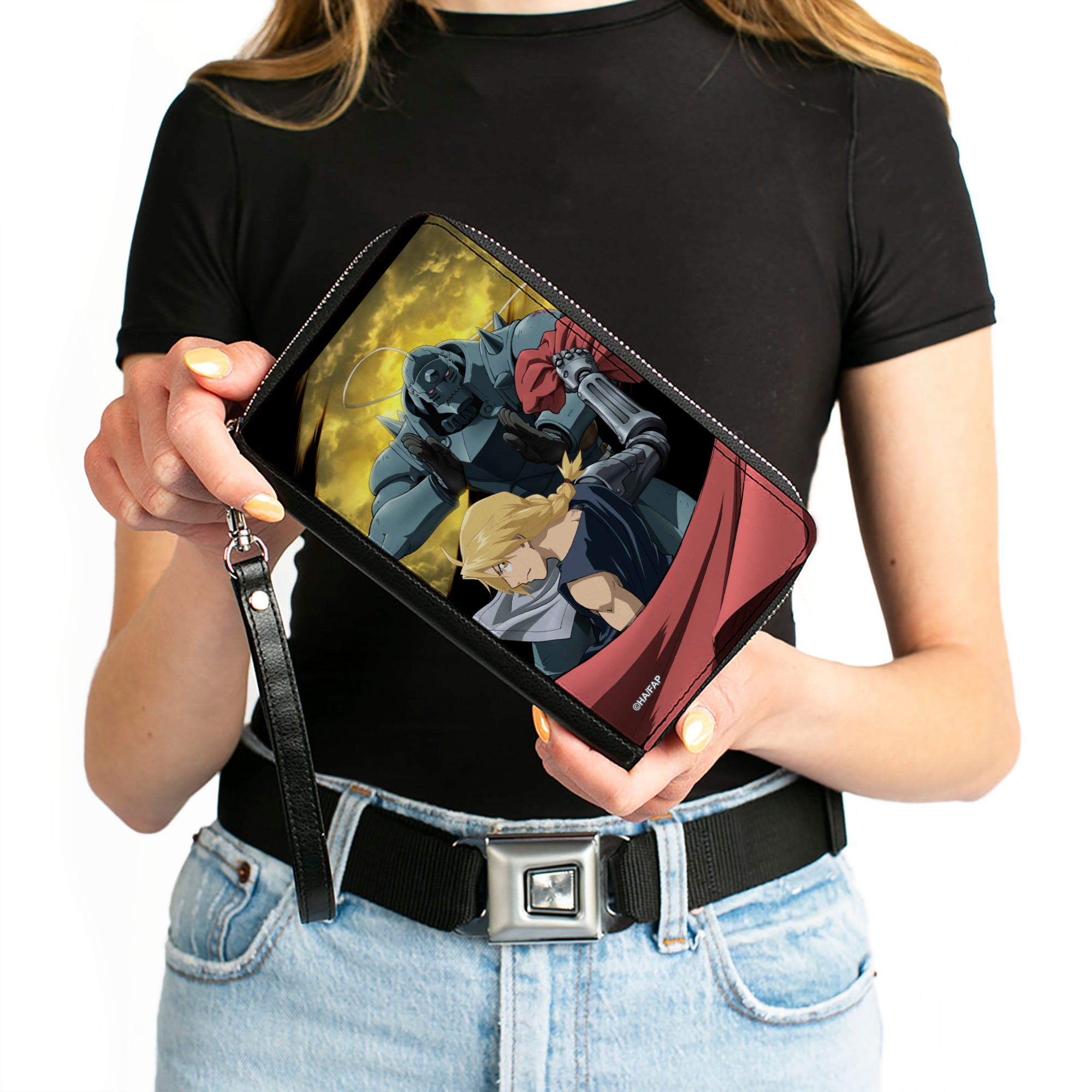 PU Zip Around Wallet Rectangle - Fullmetal Alchemist Brotherhood Elric Brothers Yellow Sky Pose Clutch Zip Around Wallets Fullmetal Alchemist
