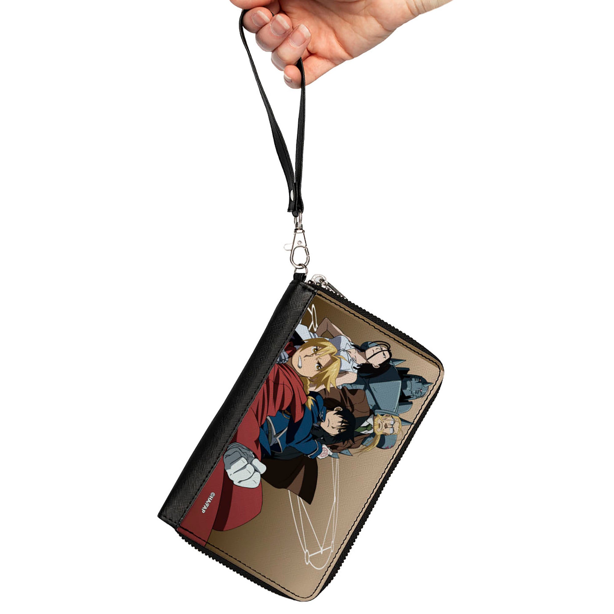 PU Zip Around Wallet Rectangle - Fullmetal Alchemist Brotherhood Five Character Pose Tan Clutch Zip Around Wallets Fullmetal Alchemist