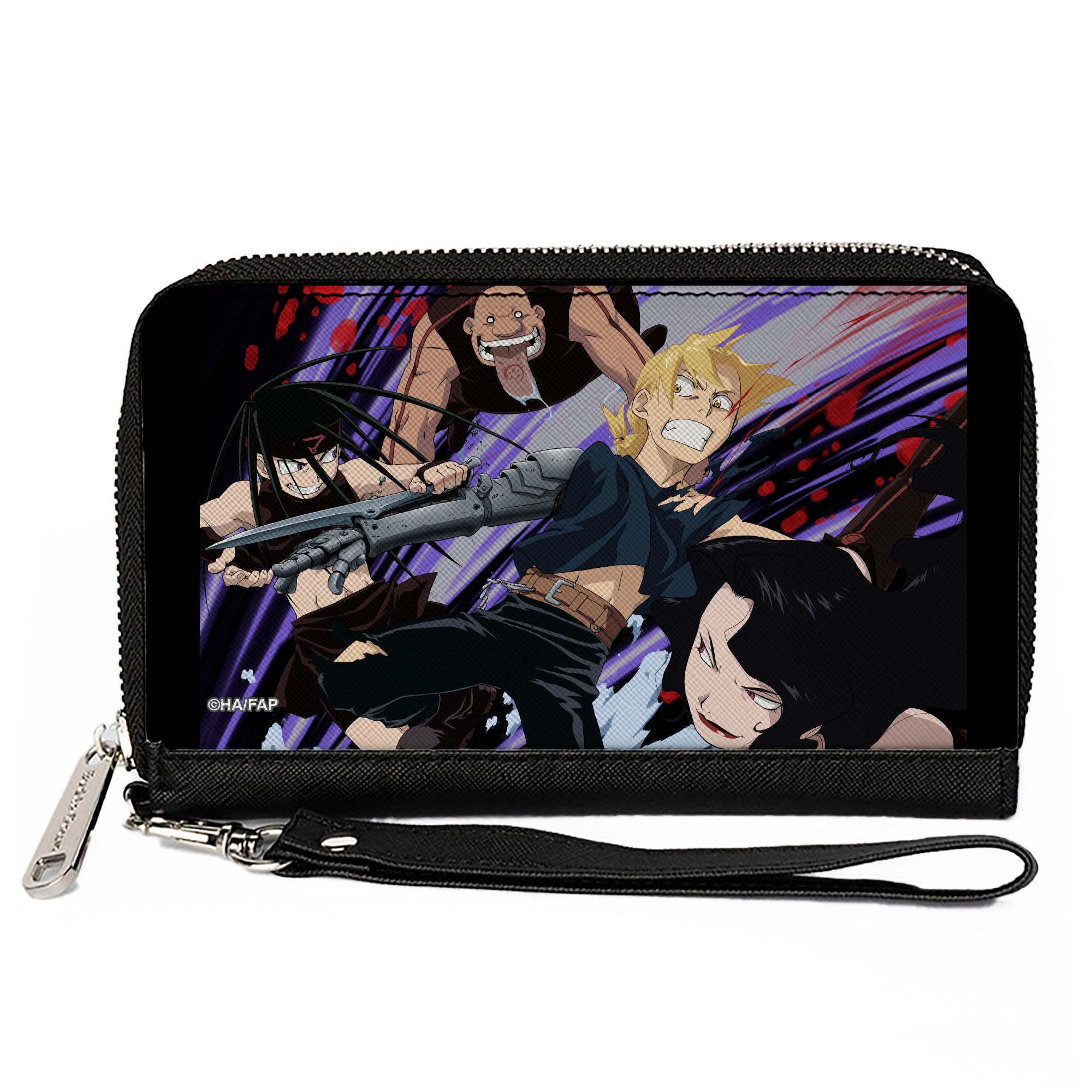 PU Zip Around Wallet Rectangle - Fullmetal Alchemist Brotherhood Edward and Three Homunculi Group Scene Clutch Zip Around Wallets Fullmetal Alchemist