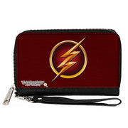 PU Zip Around Wallet Rectangle - The Flash Logo5 Burgundy/Golds Clutch Zip Around Wallets DC Comics   