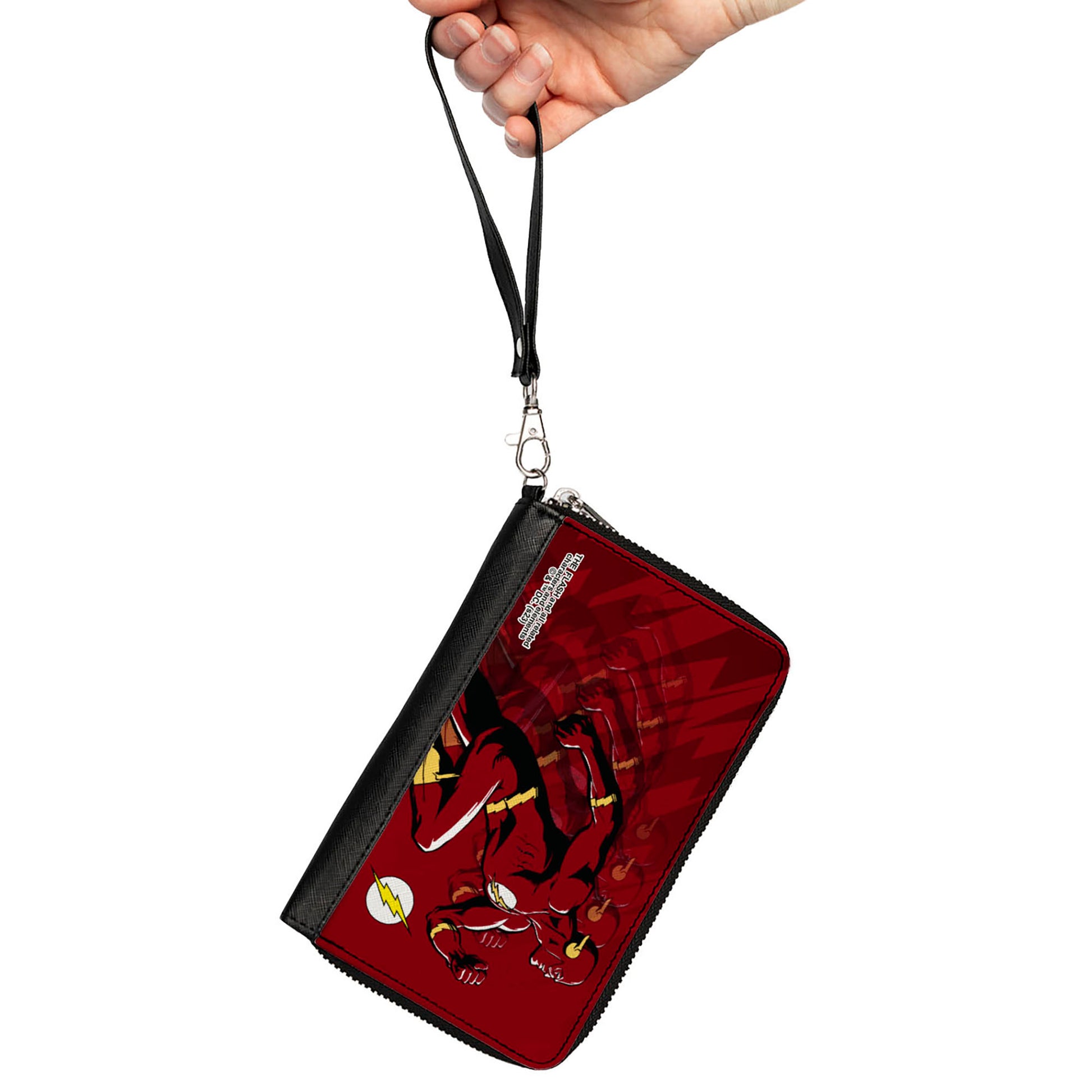 PU Zip Around Wallet Rectangle - The Flash Running Pose and Bolt Trails Reds Clutch Zip Around Wallets DC Comics   