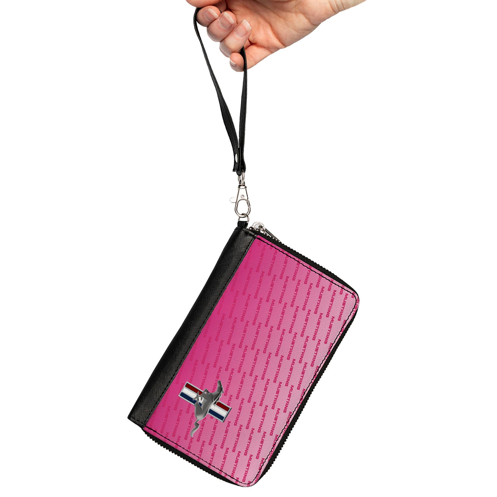 PU Zip Around Wallet Rectangle - Ford Mustang w/Bars CORNER w/Text Pinks Clutch Zip Around Wallets Ford   