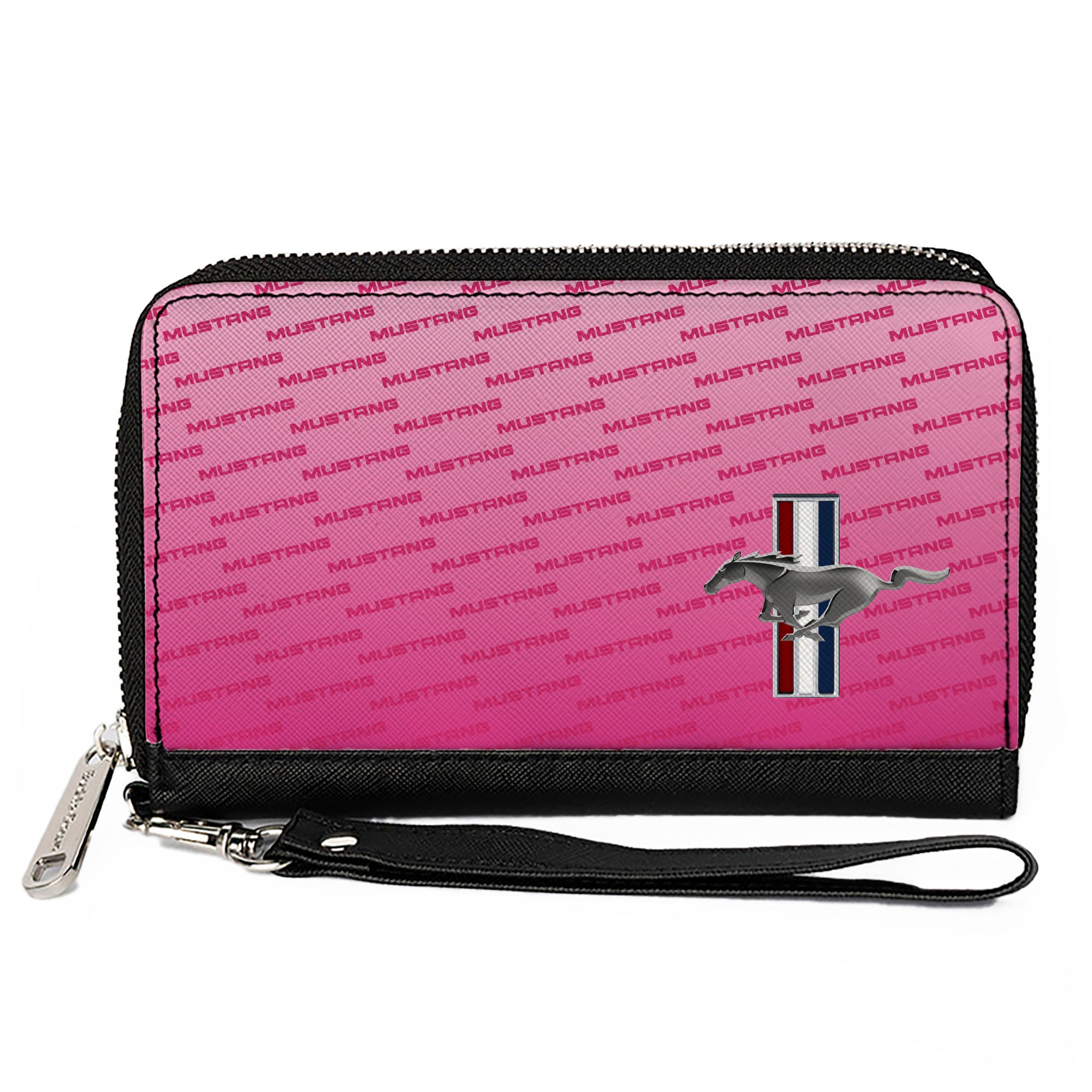 PU Zip Around Wallet Rectangle - Ford Mustang w/Bars CORNER w/Text Pin ...