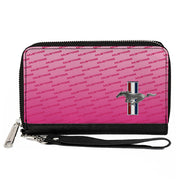 PU Zip Around Wallet Rectangle - Ford Mustang w/Bars CORNER w/Text Pinks Clutch Zip Around Wallets Ford   