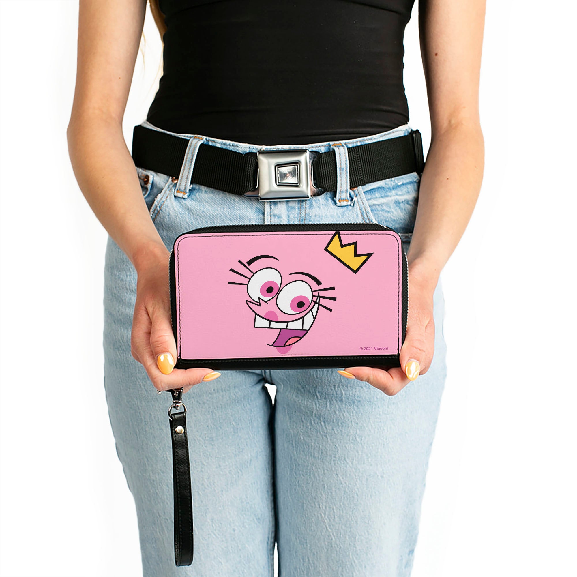 PU Zip Around Wallet Rectangle - The Fairly OddParents Wanda Face Expression CLOSE-UP Pink Clutch Zip Around Wallets The Fairly OddParents