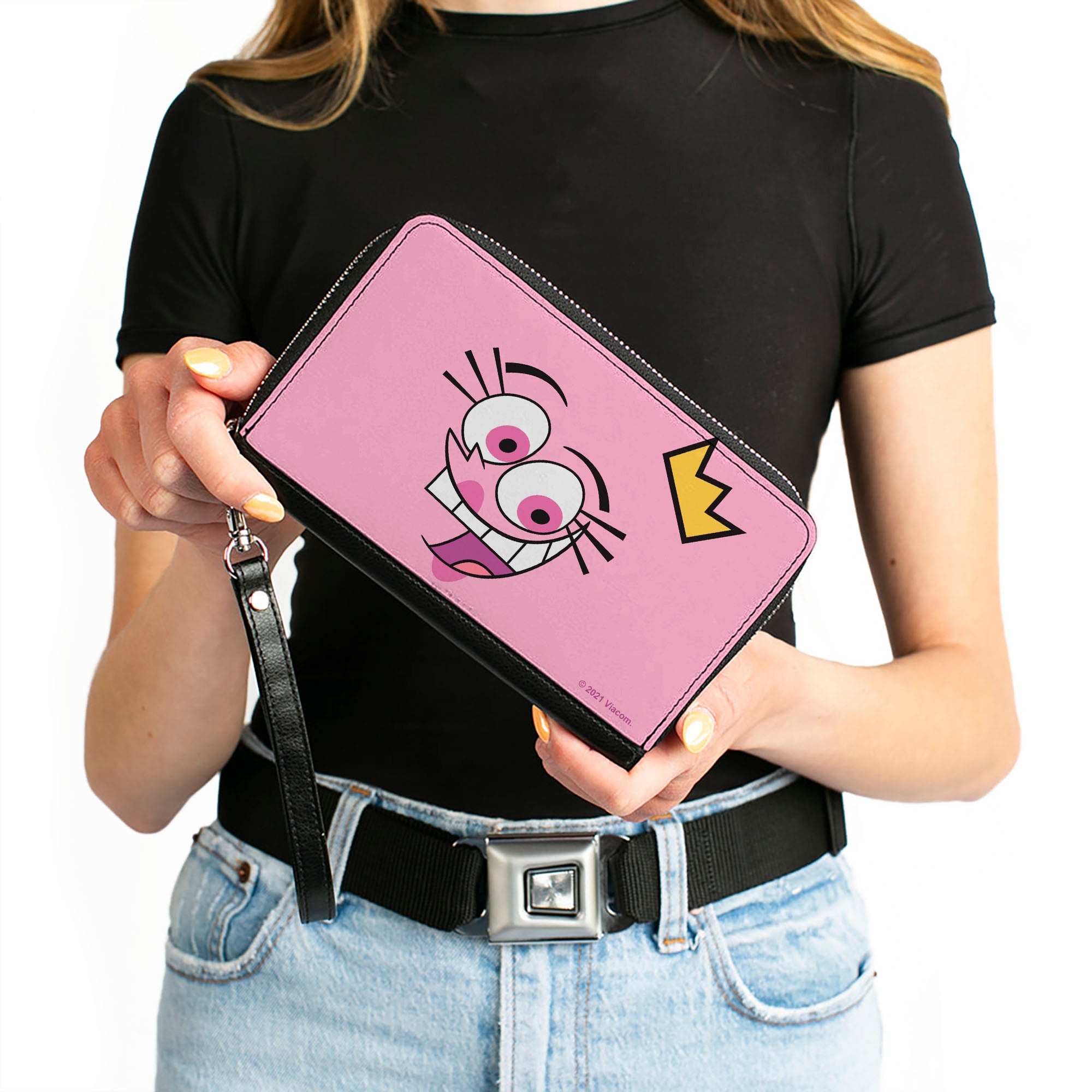 PU Zip Around Wallet Rectangle - The Fairly OddParents Wanda Face Expression CLOSE-UP Pink Clutch Zip Around Wallets The Fairly OddParents