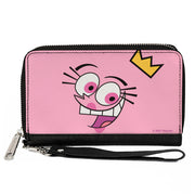 PU Zip Around Wallet Rectangle - The Fairly OddParents Wanda Face Expression CLOSE-UP Pink Clutch Zip Around Wallets The Fairly OddParents