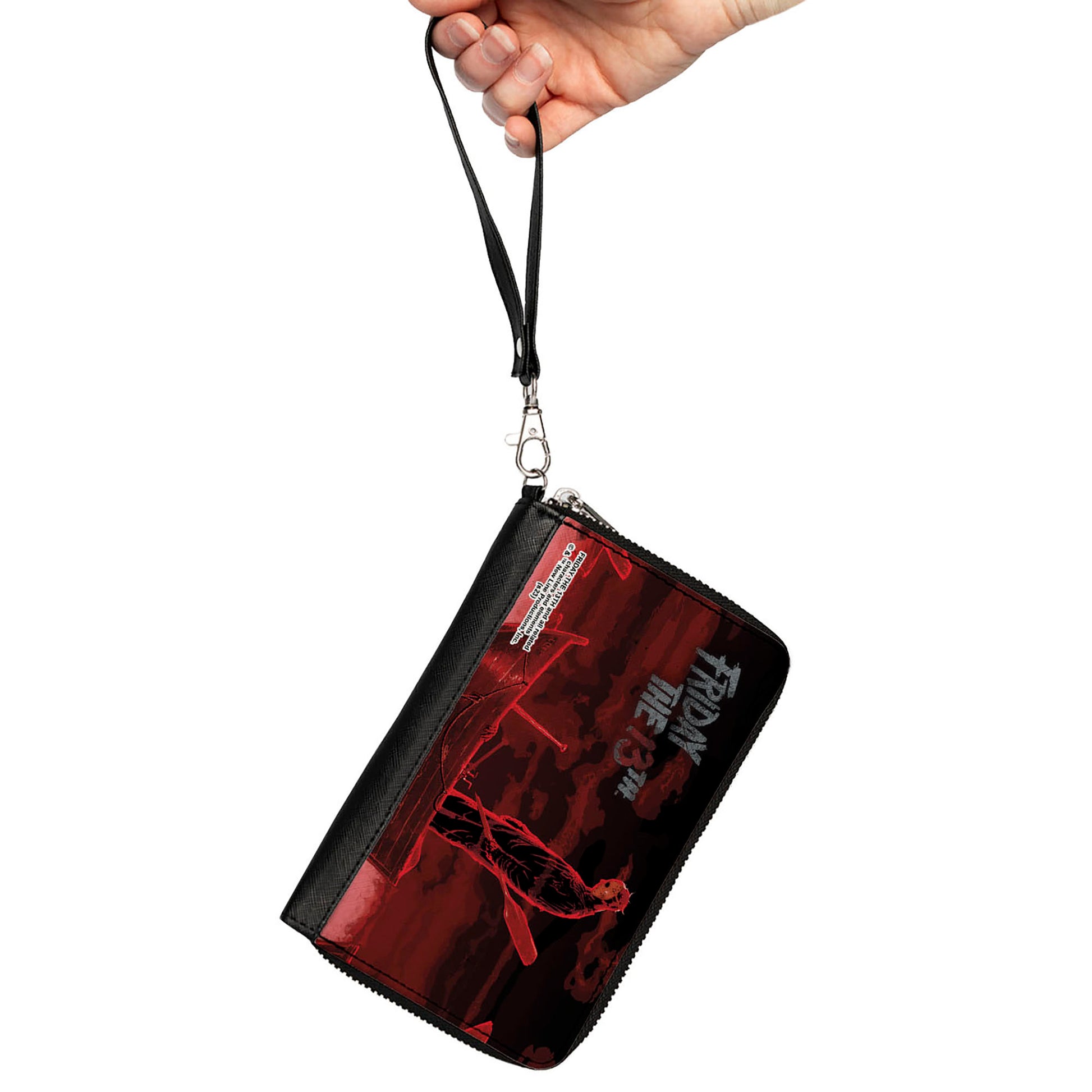 PU Zip Around Wallet Rectangle - FRIDAY THE 13TH Jason Boat Scene Black/Reds/White Clutch Zip Around Wallets Friday the 13th