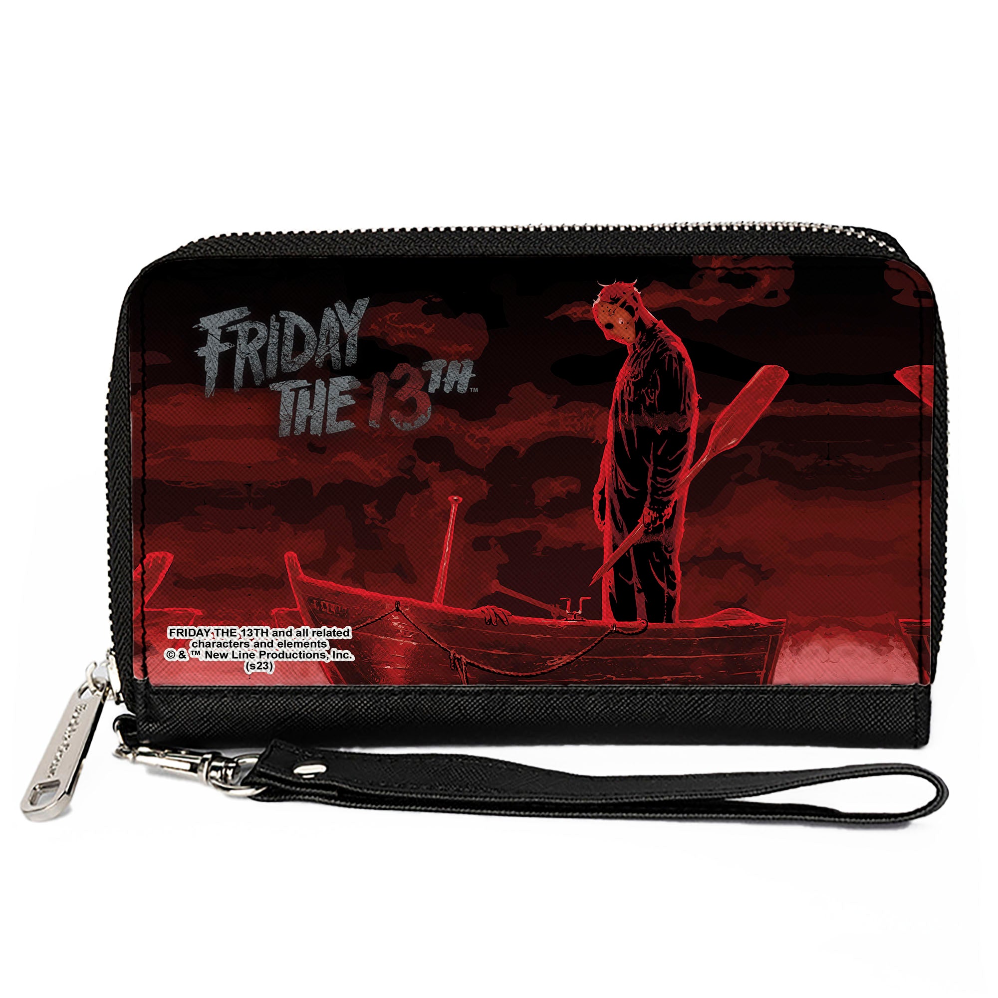 PU Zip Around Wallet Rectangle - FRIDAY THE 13TH Jason Boat Scene Black/Reds/White Clutch Zip Around Wallets Friday the 13th