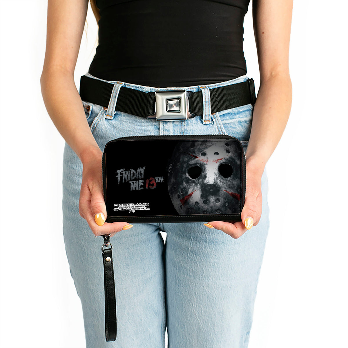 PU Zip Around Wallet Rectangle - FRIDAY THE 13th Jason Mask3 CLOSE-UP Grays Clutch Zip Around Wallets Friday the 13th