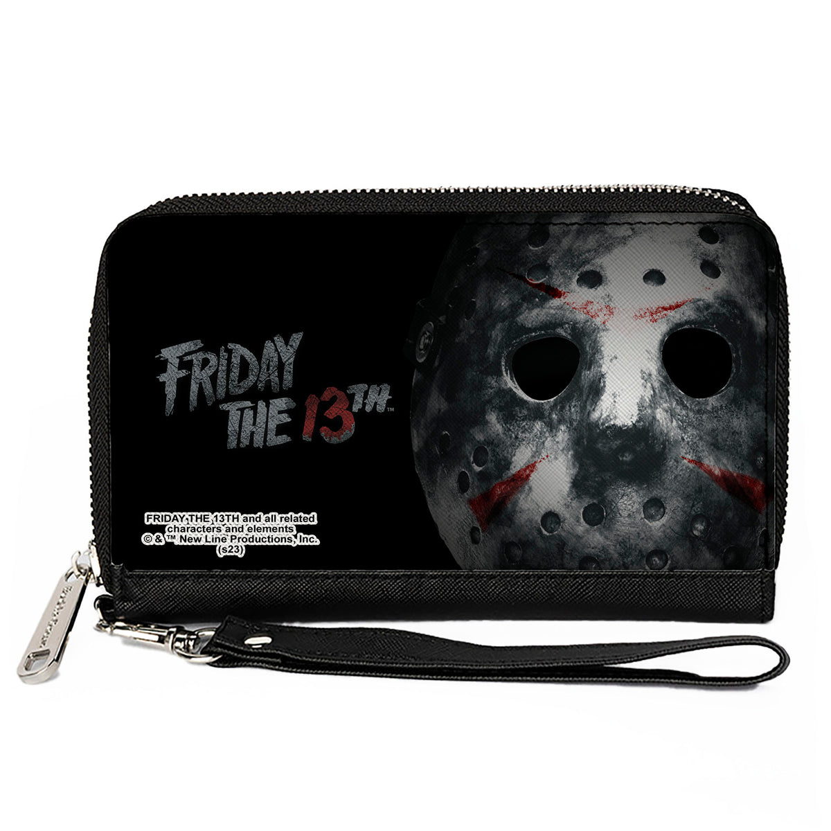 PU Zip Around Wallet Rectangle - FRIDAY THE 13th Jason Mask3 CLOSE-UP Grays Clutch Zip Around Wallets Friday the 13th