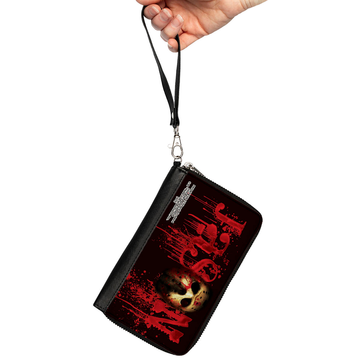 PU Zip Around Wallet Rectangle - Friday the 13th JASON Mask Splatter Black/Reds Clutch Zip Around Wallets Friday the 13th