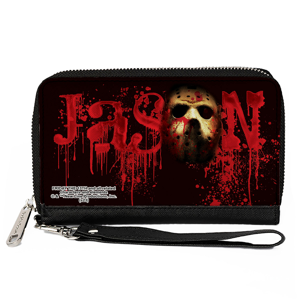 PU Zip Around Wallet Rectangle - Friday the 13th JASON Mask Splatter Black/Reds Clutch Zip Around Wallets Friday the 13th