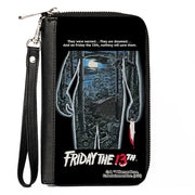 PU Zip Around Wallet Rectangle - FRIDAY THE 13TH Jason Crystal Lake Cabin Silhouette Movie Pose Clutch Zip Around Wallets Friday the 13th