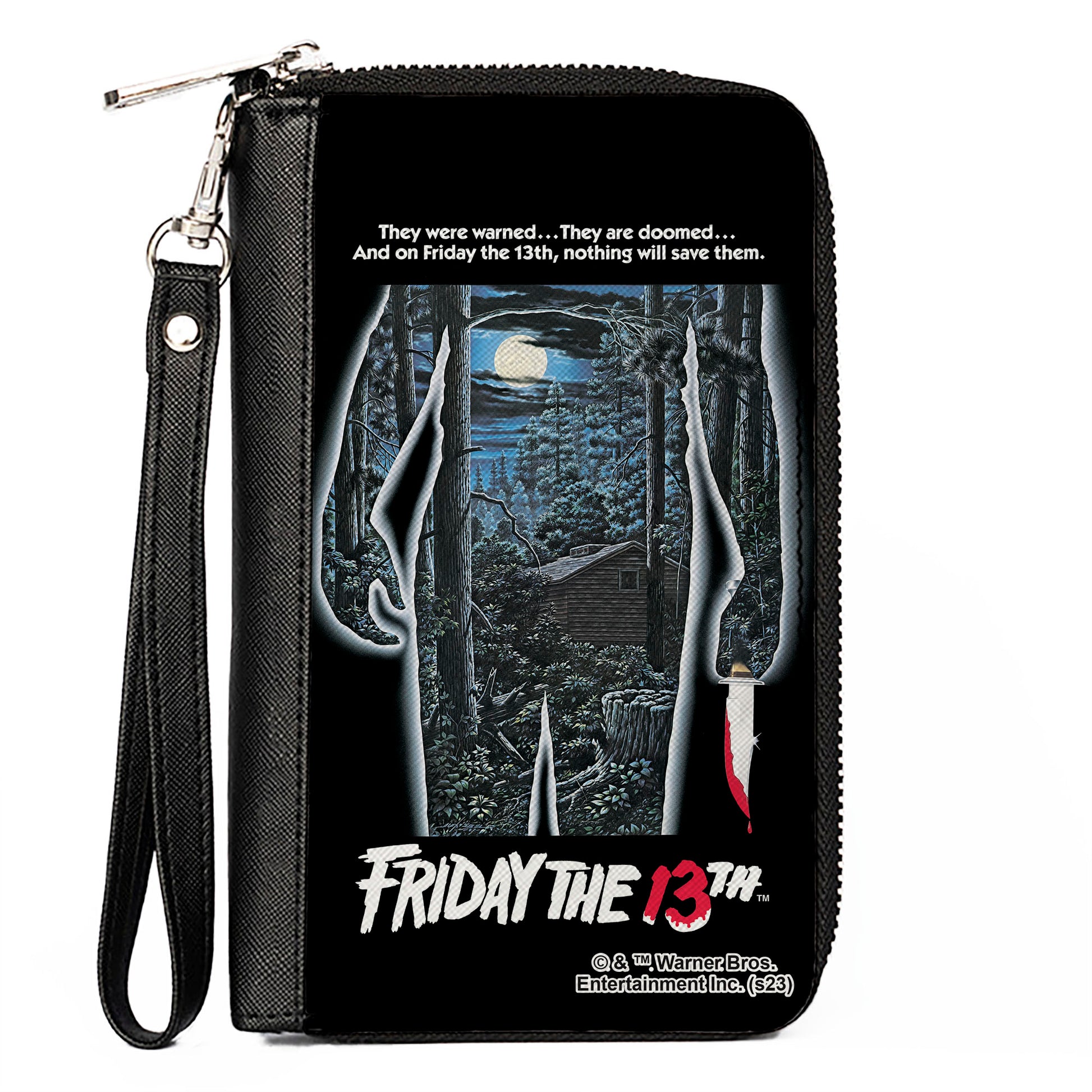 PU Zip Around Wallet Rectangle - FRIDAY THE 13TH Jason Crystal Lake Cabin Silhouette Movie Pose Clutch Zip Around Wallets Friday the 13th