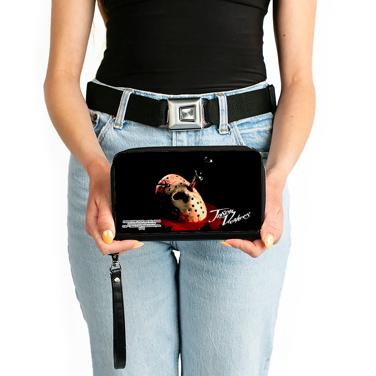 PU Zip Around Wallet Rectangle - Friday the 13th the Final Chapter JASON VORHEES Mask Black/Red/White Clutch Zip Around Wallets Friday the 13th