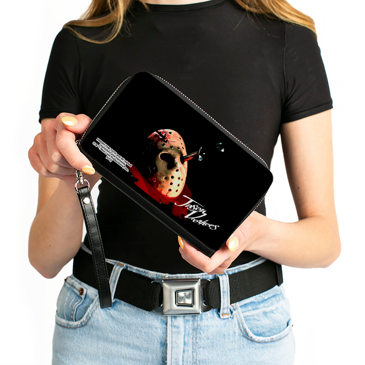 PU Zip Around Wallet Rectangle - Friday the 13th the Final Chapter JASON VORHEES Mask Black/Red/White Clutch Zip Around Wallets Friday the 13th