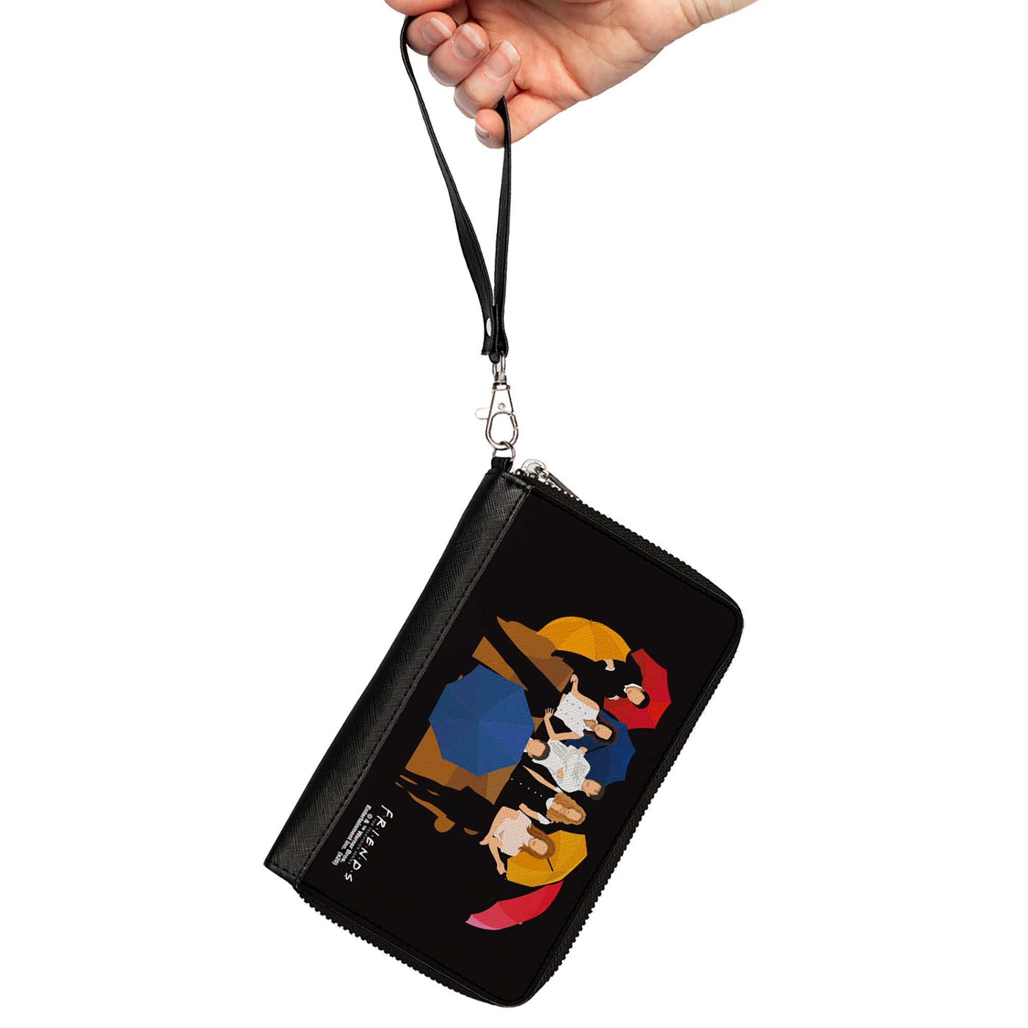 Women's PU Zip Around Wallet Rectangle - Friends Umbrella Group Poses Silhouette I'LL BE THERE FOR YOU Black White Clutch Zip Around Wallets Friends   