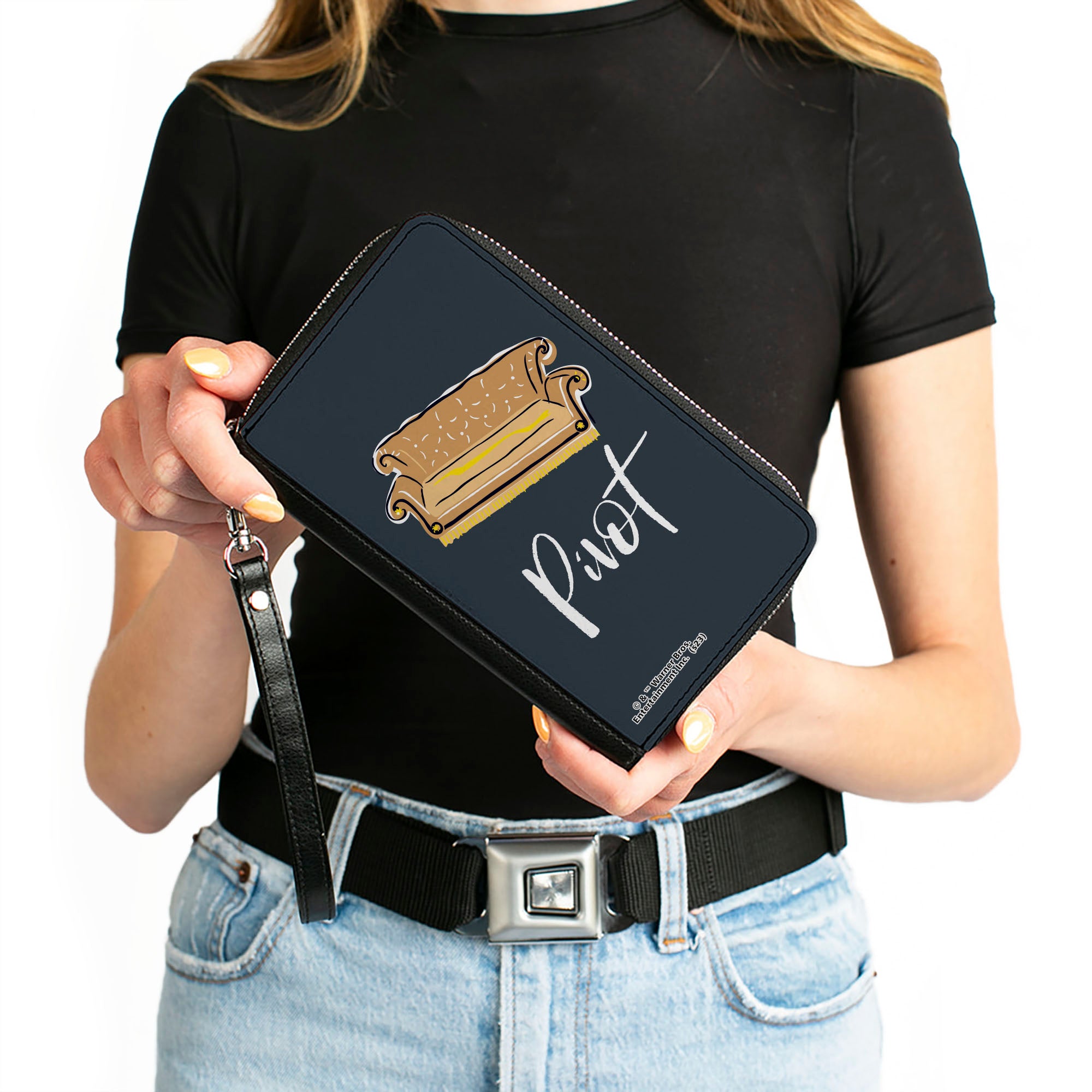 PU Zip Around Wallet Rectangle - Friends Couch PIVOT Gray/White Clutch Zip Around Wallets Friends   