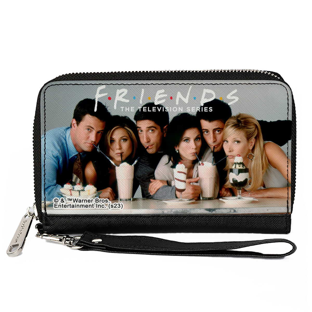 PU Zip Around Wallet Rectangle - FRIENDS 6-Character Milk Shake Pose and Title Logo Vivid/White Clutch Zip Around Wallets Friends