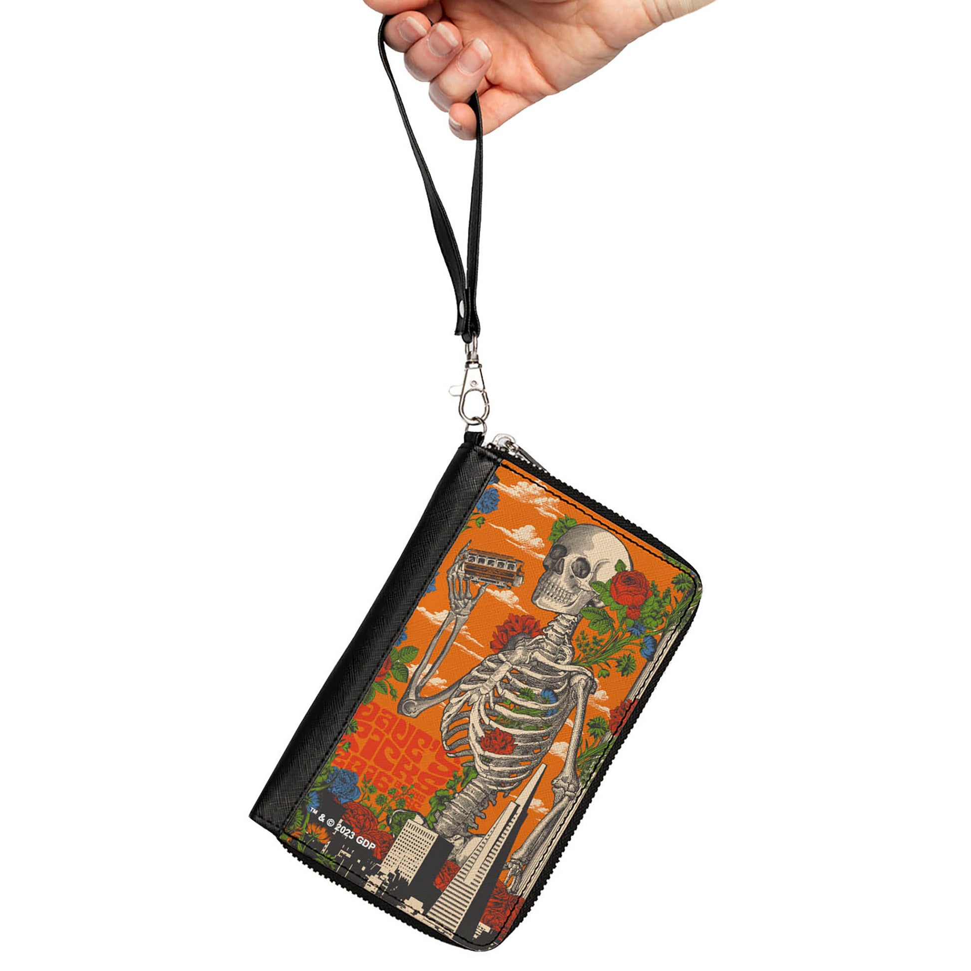 PU Zip Around Wallet Rectangle - Grateful Dead Dave's Picks Skull and Roses Cover Orange Clutch Zip Around Wallets Grateful Dead   